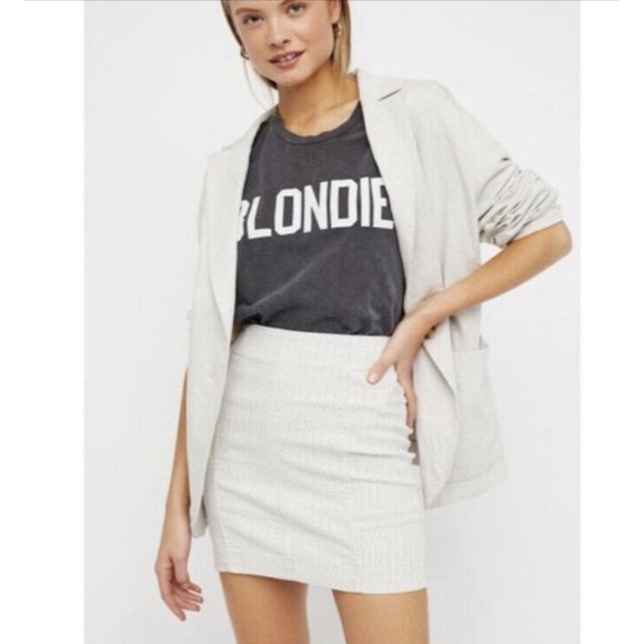 New FREE PEOPLE Modern Femme Novelty Stripe Mini Stretch Skirt 2 - Picture 1 of 8
